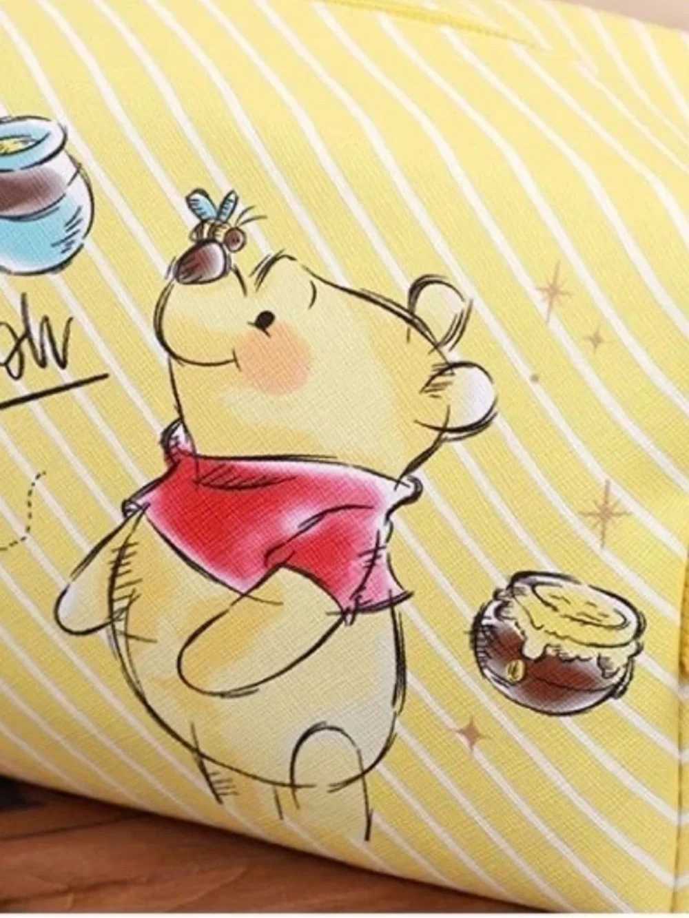 Disney Winnie the Pooh Yellow Striped make up pouch universal carry bag